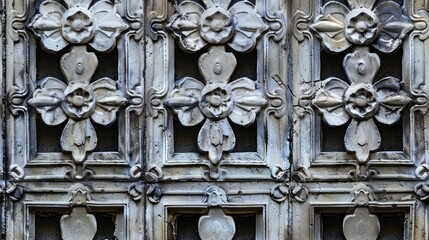 Concrete wall with intricate, embossed industrial designs