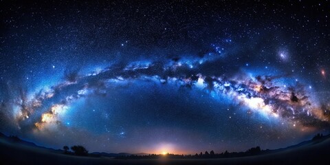 Wall Mural - panorama of dark blue night sky with milky way and stars, universe filled with stars, nebula, and ga