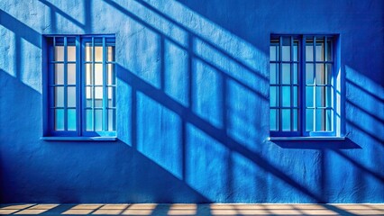 Panoramic abstract background with shadows of window on blue wall