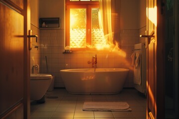 Wall Mural - A bathroom with a bathtub and a window