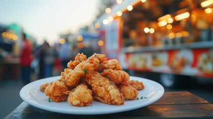 Crispy Fried Chicken Bites on a White Plate with Parsley Garnishing