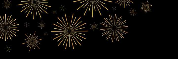 Poster - Horizontal firework banner, black and gold elegant minimalist holiday celebration cover, header frame clip art design