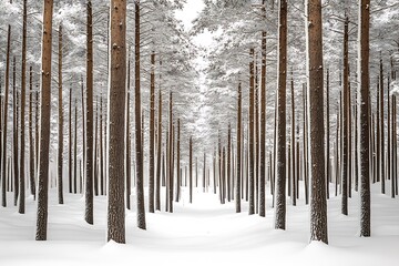Poster - In the pine forest, many tall trees covered with snow : Generative AI