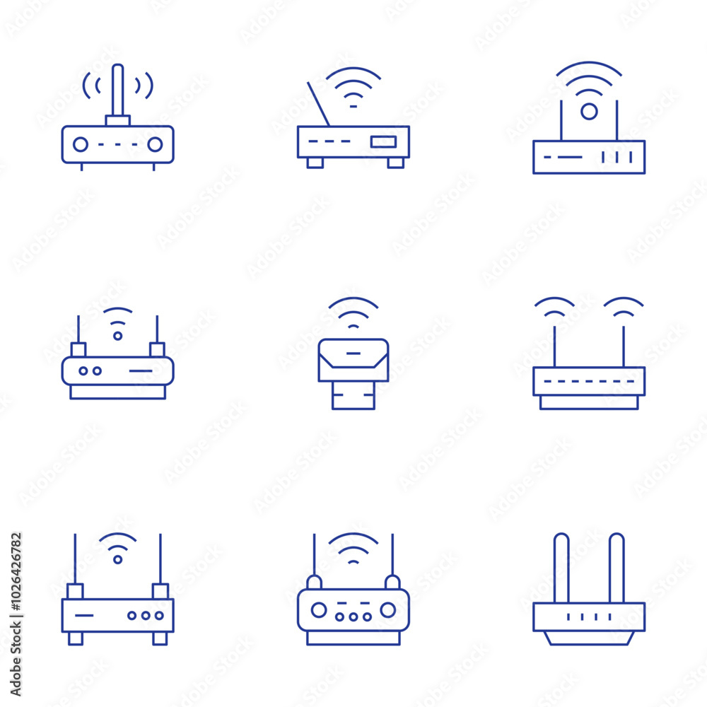 Router icons set. Thin Line style, editable stroke. pendrive, wifi ...