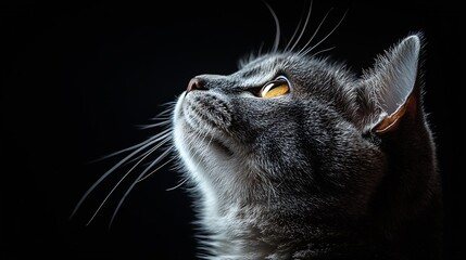 beautiful british shorthair cat looks up animal portrait selective focus copy space. : Generative AI