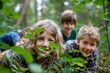 © Asier - Group of happy children playing in the forest. Selective focus.