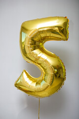 Wall Mural - golden number 5 balloon for 5 years