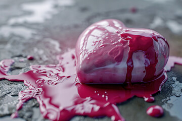 Poster - Sweet pink heart made of paint is melt dripping down. Valentines Day concept of love and romance