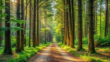 Panoramic landscape forest path long shot