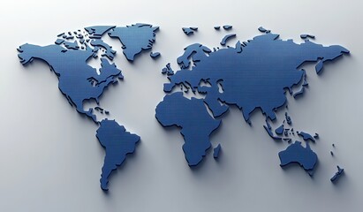 Wall Mural - blue world map on a gray background highlighting continents and countries for educational and geogra