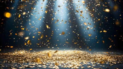 Wall Mural - 4. **enchanting celebration**: capture a magical moment on a festive stage with golden confetti fall