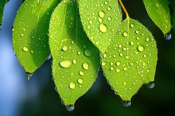 Aufkleber - Holly willow tree covered in morning dew, with droplets clinging to the leaves, sparkling in the early light and creating a fresh, rejuvenating scene