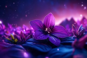 Poster - Lamium Purpureum in a dreamlike landscape, where the flowers are larger than life, glowing with ethereal light, and the surrounding plants have magical properties