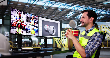 Fototapete - Video Webinar Conference At Aircraft Hangar