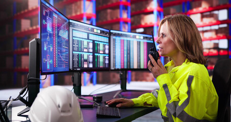 Poster - Warehouse Inventory Management On Office Computer