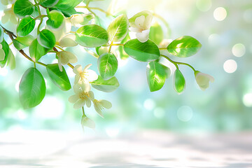 Sticker - Fresh green leaves and delicate flowers hang gracefully, creating an enchanting display that captures the essence of springtime beauty and serenity