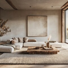 Wall Mural - A minimalist living room with natural elements and a cozy atmosphere.