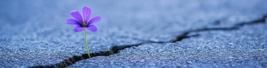 Wall Mural - A solitary purple flower growing through a crack in the pavement, symbolizing resilience.