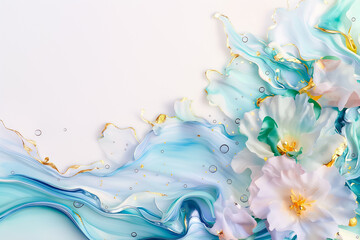 Poster - Delicate flowers intertwine with flowing pastel shades and shimmering gold accents, crafting a soothing visual experience ideal for artistic and commercial applications