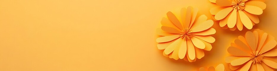 Poster - A vibrant display of yellow paper flowers against a warm yellow background.