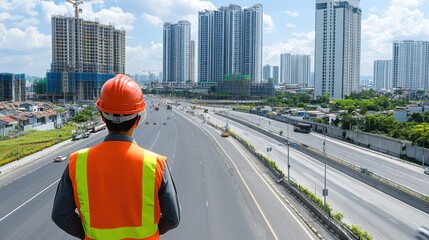 Civil engineer managing an expressway project, overseeing construction work to ensure safety and quality in infrastructure development.