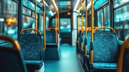 Clean, modern bus interior with well-designed seats, providing a comfortable and innovative public transportation experience.