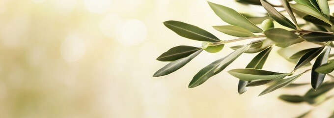 Poster - A close-up of olive leaves against a soft, blurred background, evoking nature and tranquility.