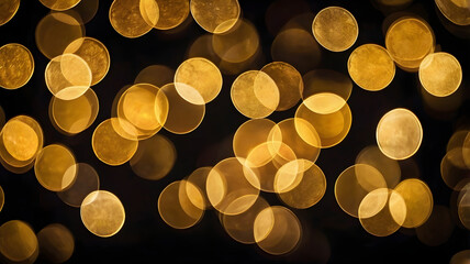 Poster - Golden Bokeh Lights: A mesmerizing abstract background of out-of-focus golden lights on a black backdrop. The soft, warm glow creates a sense of magic and wonder.