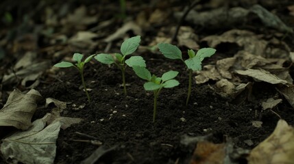 Poster - Fresh Seedlings Growing Amidst Dry Leaves