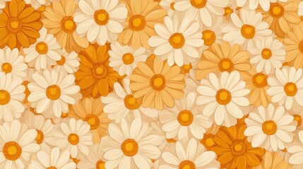 Wall Mural - A vibrant pattern of orange and white daisies creating a cheerful floral background.