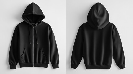 Poster - Black Zip Up Hoodie Mockup   Front and Back View