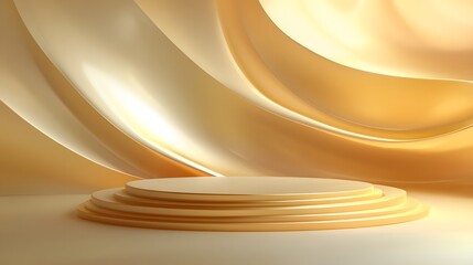 2. A striking vector graphic of an empty golden award platform, showcasing smooth curves and angles, set against a soft gradient background that enhances its opulence