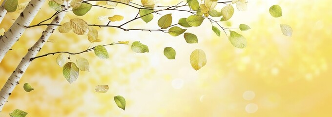 Sticker - A serene image of birch trees with yellow leaves against a soft, warm background.