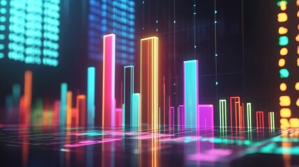 Fototapete - Colorful Data Visualization with Neon Graphics