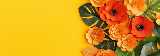 Sticker - Vibrant paper flowers in orange and yellow against a bright background, showcasing creativity.