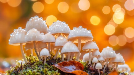Aufkleber - Dew-kissed Mushrooms in Autumn Environment