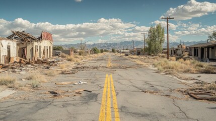 Poster - A deserted road with a yellow line down the middle