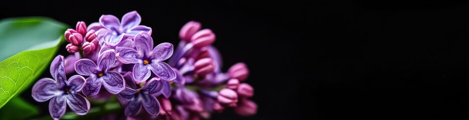 Poster - A close-up of vibrant lilac flowers against a dark background, showcasing their beauty.