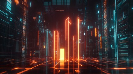 Poster - Futuristic Digital Abstract Background with Glowing Lines