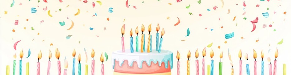 Sticker - A colorful birthday cake surrounded by candles and confetti, celebrating a joyful occasion.