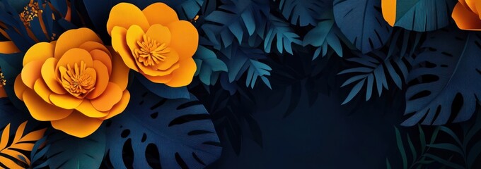 Canvas Print - A vibrant design featuring orange flowers and dark foliage, ideal for backgrounds or decor.