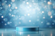 © BongoStock - A Minimal podium stage on blue pastel light background with a circular platform, Mockup podium for product presentation. 3D rendering