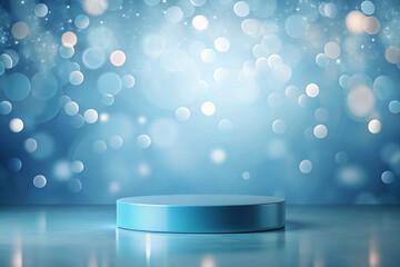 a minimal podium stage on blue pastel light background with a circular platform, mockup podium for p