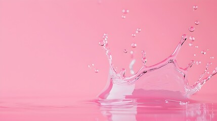 Poster - delicate pink water droplets splashing in crystal-clear water - high-speed motion capture with vibra