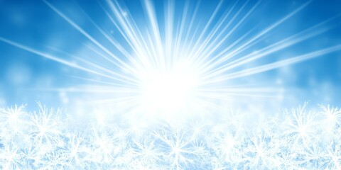 Poster - Bright sunburst shining over white snow.