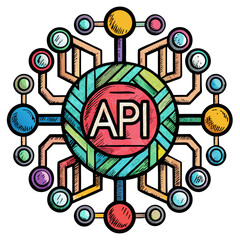 Colorful Geometric API Network Illustration with Connected Nodes