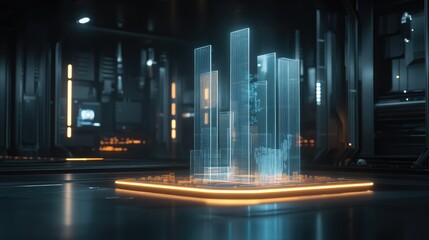 Poster - Futuristic Digital Cityscape with Neon Highlights