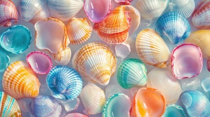 Poster - A vibrant assortment of colorful seashells arranged aesthetically.