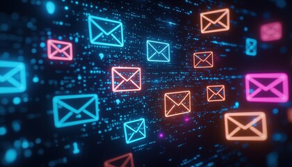 Poster - digital email icons on glowing background
