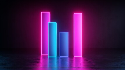 Leinwandbilder - Neon Graphs on Dark Background for Business Visualization